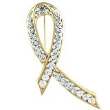 Gold Tone Clear Rhinestone Ribbon Brooch Pin