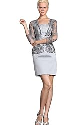 Taffeta Short Lace Bateau Neck Mother-of-the-Bride Dress 