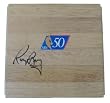 Golden State Warriors Legend Rick Barry Autographed NBA 50 Greatest Logo 6x6 Parque Floorboard, Proof Photo