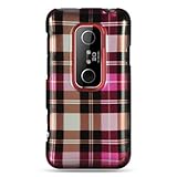 Pink Plaid Hard Case Snap On Faceplate Cover For HTC Evo 3D