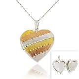 Vermeil (24K Gold over Sterling Silver) Tri Color Gold Stripe Heart Locket