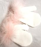 Imported One Size White Magic Mitten Trimmed with Pink Marabou for Infants Ages 0-2 Years