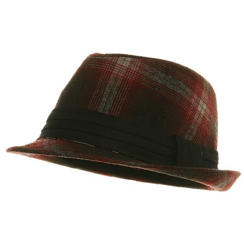 Short Brim Plaid Fedora Hat - Red W19S45D