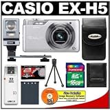 Casio Exilim EX-H5 Digital Camera (Silver) with 16GB Card + Case + Flash + Battery + Accessory Kit
