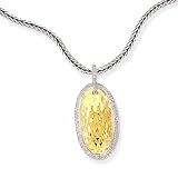 925 Silver, Diamond & 14k Gold Hammered Oval Pendant (0.07ctw)