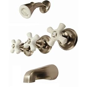 Buy 8 Three-handle Tub and Shower Faucets, Washerless, Satin Nickel Finish, Porcelain... by Plumb now!