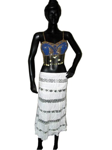 Fashion Skirts- Cotton Flex Trendy Tier Sequin White Womens Long Skirt 30″ Length Free Shipping