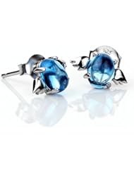 Honeystore Girls 925 Silver White Gold Plated Blue Topaz Studs Earrings Color Blue