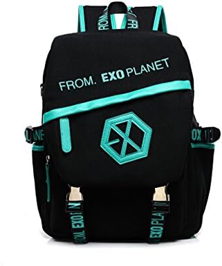 Korean Fashionable EXO Men's Cavans Bag School Bag Shoulder Backpack Leisure Bag (black and blue)