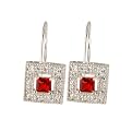 Sterling Silver Red Cubic Zirconia Square Earrings&nbsp;