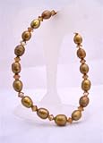 Rice Shaped Copper Golden Freshwater Pearls w/ Genuine Swarovski Copper Crystals Stretchable Bracelet (BRAND