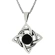 Sterling Silver Celtic Knot with Round Black Onyx Center Necklace