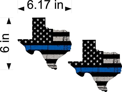 Thin Blue Line Texas / Pair / 5" Tattered American Flag Police Support Graphic Decal Stickers