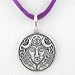 Round Goddess Blessing Triple Moon Pendant in Sterling Silver on Purple Satin Cord, #8650