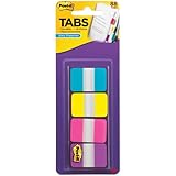 Post-it Tabs, 1-Inch Solid, Aqua, Yellow, Pink, Violet, 22/Color, 88 per Dispenser (686-AYPV1IN)
