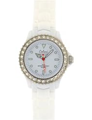 Colori White 30m, Rotating Crystal Bezel Rubber Strap Ladies Watch - GOTW84