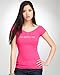 bebe Logo Double V-Neck Tee - BRIGHT ROSE (M) bebe Logo Double V-Neck Tee - BRIGHT ROSE (M)