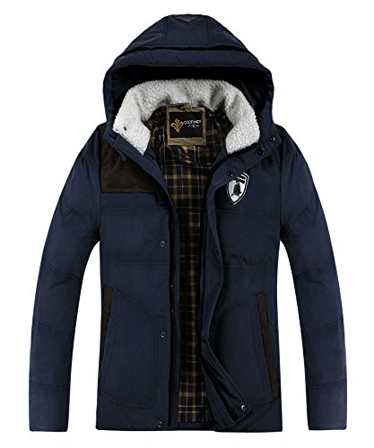 Coofandy Men's Winter Thicken Warm Long Jacket Down Coat with Faux Fur Collar