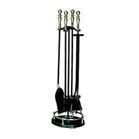 5 Pc. Solid Brass and Black Fireset With Ball Handles by Uniflame