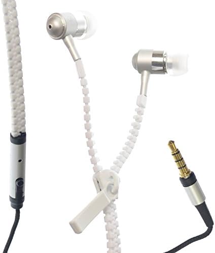 OMG Zipper EarBud In Ear Headphones Tangle Free Stereo Headset with Microphone &amp; Remote to Answer or End Calls (White)
