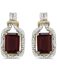 Birthstone Company 14k Yellow Gold Emerald-cut Garnet And Diamond Earrings