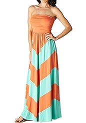 Sexy Strapless Off the Shoulder Colorblocking Striped Print Geometric Print Maxi Dress 