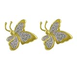 Yellow Gold Butterfly Vermeil Genuine Diamond Accent Earrings