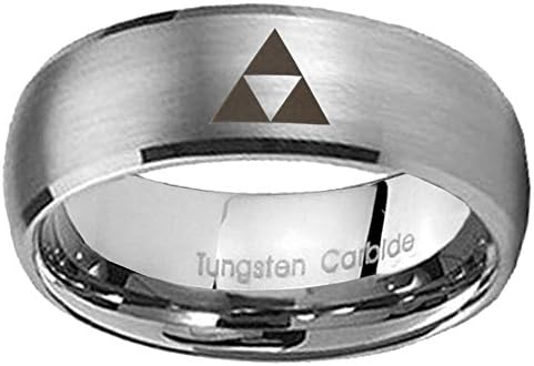 8mm Tungsten Legend of Zelda Triforce Satin Middle Dome Mens Engagement Ring Size 10