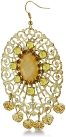 Gold Tone 3 Inch Shimmering Yellow Crystal Dangle Drop Earrings