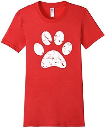 Women's Vintage Look Dog Paw Print Fitted T-Shirt Large Red