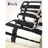 100% Egyptian Cotton Striped Bath Towel Set 6 Piece - Black by Luxury Egyptian Cotton