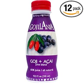 GOJILANIA Goji + Acai Juice Blend, 10.5 Ounce Bottles (Pack of 12)