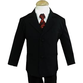 Gino Wedding Formal Boy Black Suit with Burgundy Tie Sizes Baby to Teen