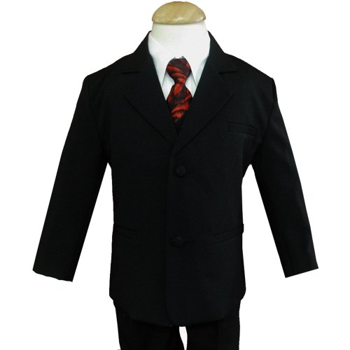 Gino Wedding Formal Boy Black Suit with Burgundy Tie Sizes Baby to Teen