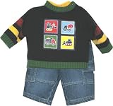 Newborn Boys 3pc Construction Sweater Denim Pants Set