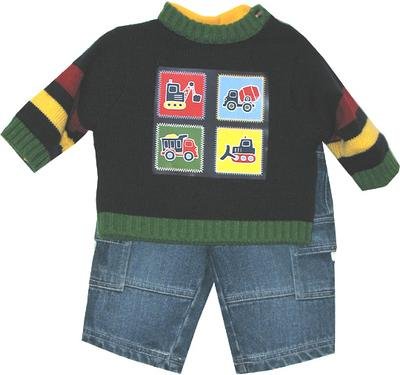 Buy Newborn Boys 3pc Construction Sweater Denim Pants Set