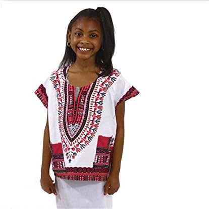 GATLITE Dashiki for Kids African traditional clothing Unisex Africa Children Dashiki Shirt (White-red)