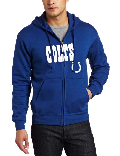 NFL Men's Indianapolis Colts Classic II Long Sleeve Fullzip Fleece With Hood (Stadium Blue, Large)