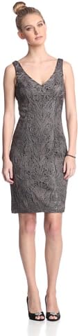 Sue Wong Women's Soutache Embroidered Sleeveless Cocktail Dress, Charcoal, 8 US