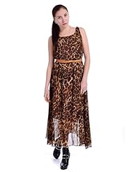 Leopard Print Belted Sheer Scoop Neck  Dress