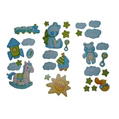 29 tlg. Set Wandtattoo / Fensterbilder selbstklebend Baby blau Teddy Eisenbahn Rassel Stern Schaukelpferd Junge Tattoo Zimmer Kinderzimmer Kinder Kind Deko Dekoration Bilder Tier Tiere Fenstersticker Wandsticker Sticker Fensterbild