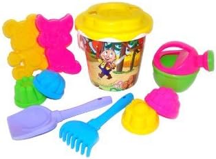 Wader Decorated Bucket/ Sunflower Sieve/ Spade/ Rake/ Sand Moulds and Watering Can Set by Polesie Wader