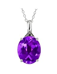 4.61 Ct Oval Purple Amethyst and Black Diamond Sterling Silver Pendant 18"