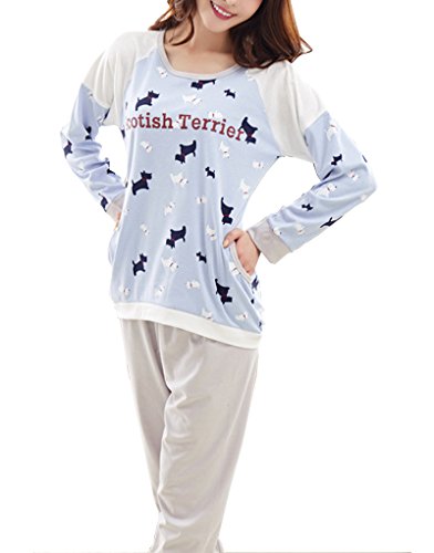 MagicGo Women's Cute Dogs Printed Pajamas With Pockets Scottish Terriers Nighty