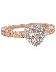 Rose Gold-Plated Sterling Silver Morganite and Diamond Heart Ring, (.14 cttw, GH Color, I3 Clarity)