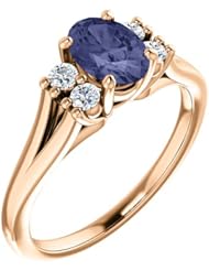 18K Rose Gold 7.00x5.00mm Oval Cut Iolite and Diamond Ring -- LIFETIME WARRANTY