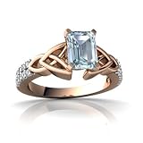 14k Rose Gold Emerald-cut Genuine Aquamarine Engagement Ring