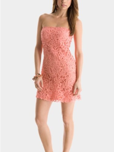 GUESS by Marciano Gabrielle Strapless Battenburg Dress, PINK FLASH (L)