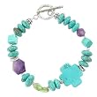 Turquoise, Amethyst, and Peridot Gemstone Beaded Toggle Bracelet with Sterling Silver Beads and Large Turquoise Cross, 7 1/2" Length, #8045