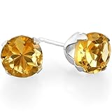 1.50 CT 6MM REAL NATURAL GENUINE ROUND SHAPE YELLOW CITRINE 925 STERLING SILVER STUDS EARRINGS